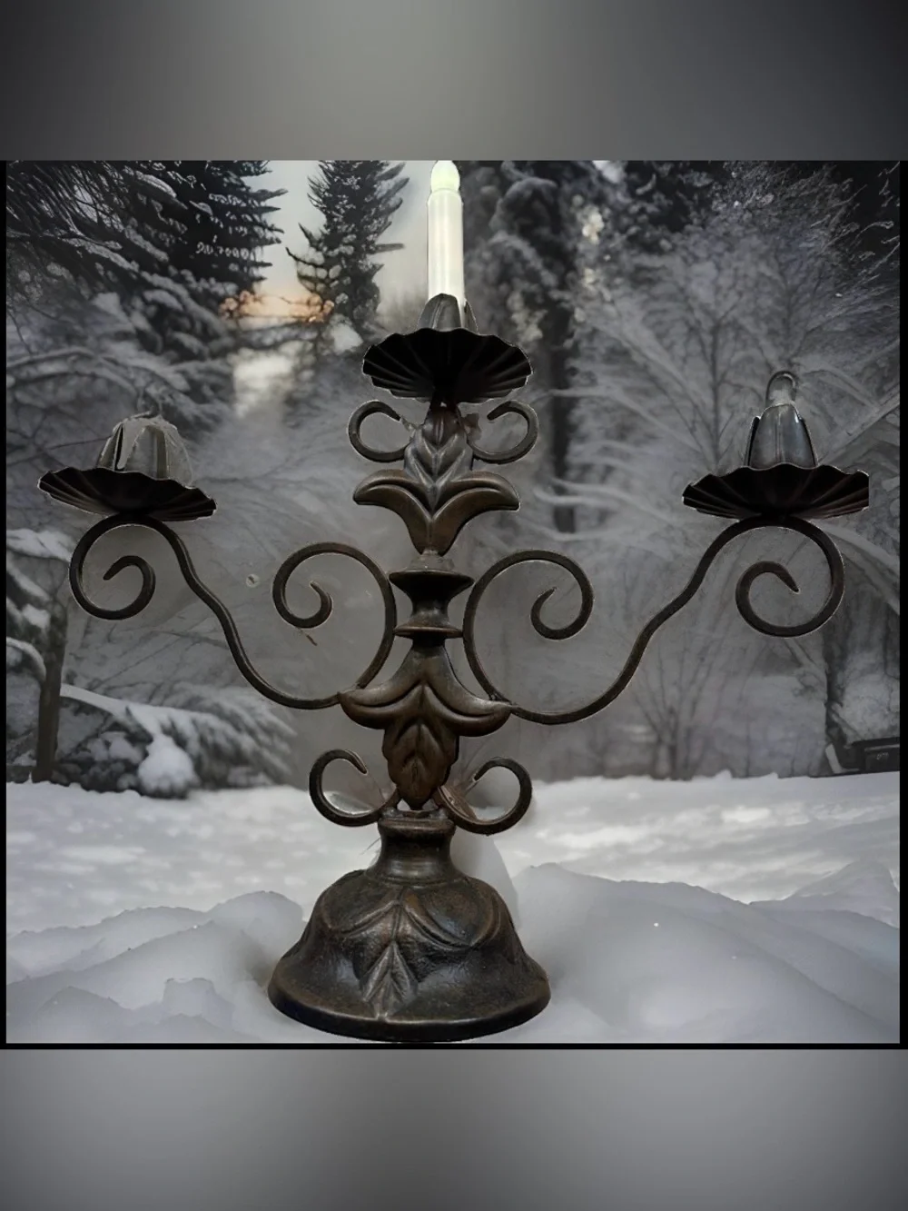 Vintage Gothic Wrought Iron Table Candelabra 3 candle Blackened antique Bronze